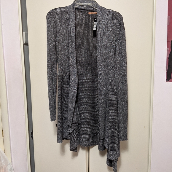 Belldini Plus Size Metallic Silver Cardigan - 2X - Picture 7 of 9